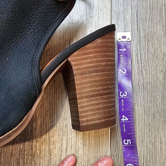 LUCKY BRAND Stacked Heel Sandal Black Leather Block High Heel Open Toe Boho 8M - Picture 6 of 10